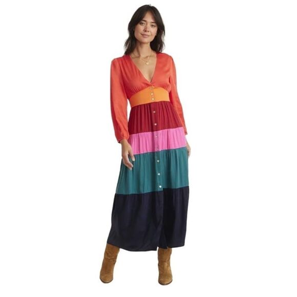 Marine Layer Maeve Colorblock Maxi Dress Multicolor TENCEL Pockets - Size M - Picture 1 of 11